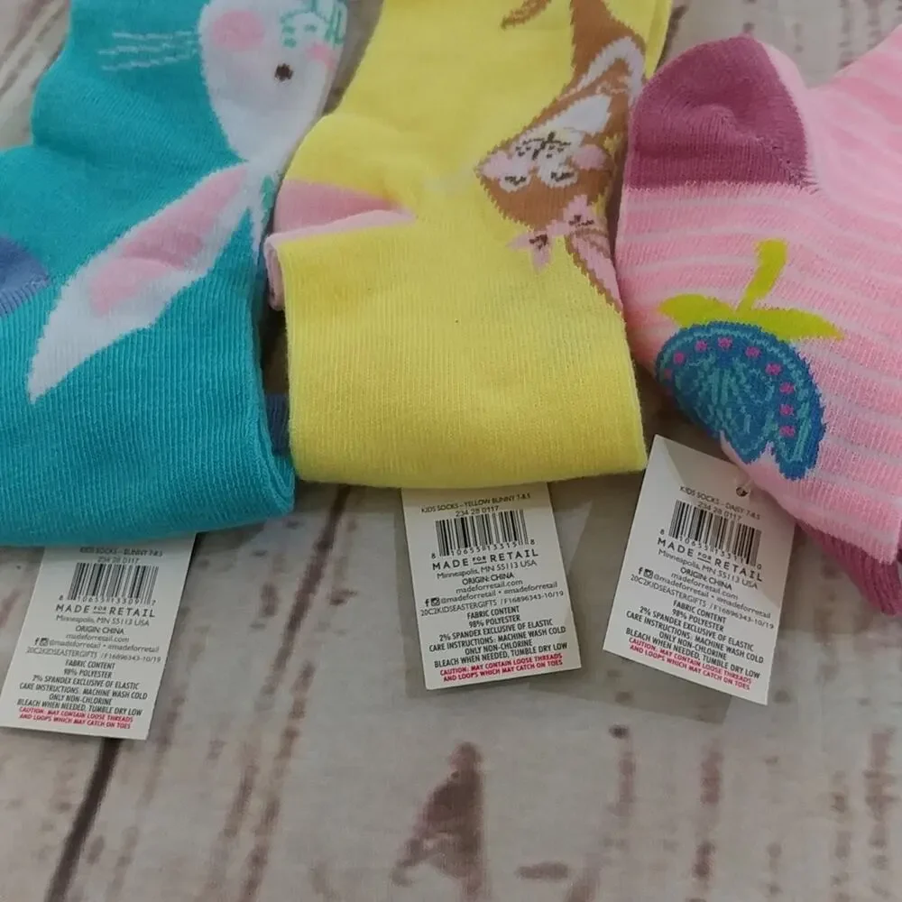 Spring Themed Kids Socks Size 7-8.5 - 3 count